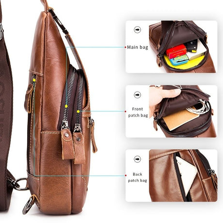Brown Black Leather Sling Bag Crossbody Bag Chest Bag Travel Bag Quality Leather Bag