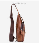 Brown Black Leather Sling Bag Crossbody Bag Chest Bag Travel Bag Quality Leather Bag