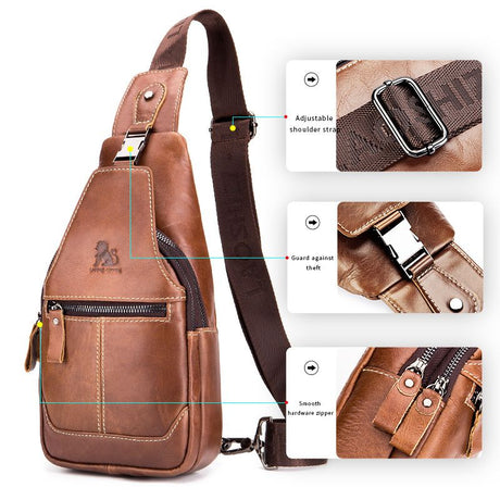 Brown Black Leather Sling Bag Crossbody Bag Chest Bag Travel Bag Quality Leather Bag