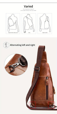 Brown Black Leather Sling Bag Crossbody Bag Chest Bag Travel Bag Quality Leather Bag