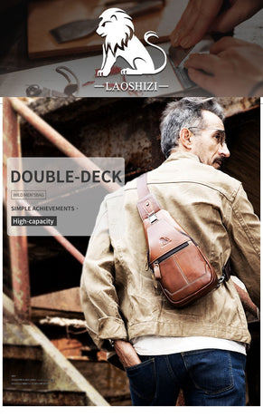 Brown Black Leather Sling Bag Crossbody Bag Chest Bag Travel Bag Quality Leather Bag