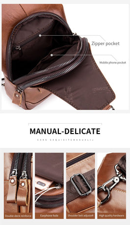 Brown Black Leather Sling Bag Crossbody Bag Chest Bag Travel Bag Quality Leather Bag