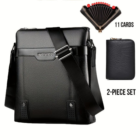 Black Men'S Crossbody Bag Leather Crossbody Bag Travel Bag Everyday Carry Bag