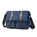 Navy Black Blue Canvas Messenger Bag Travel Bag High-Quality Bag Adjustable Strap Multiple