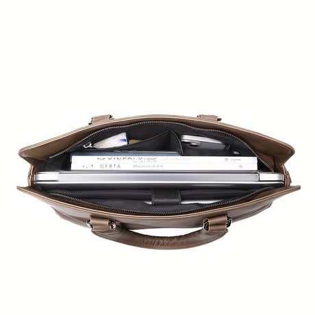 Brown Black Brown Laptop Briefcase Leather Look Travel Bag Work Briefcase For Men Spacious