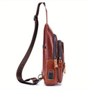 Brown Leather Sling Backpack Top-Grain Cowhide Backpack Travel Sling Bag Stylish