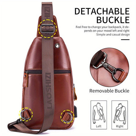 Brown Leather Sling Backpack Top-Grain Cowhide Backpack Travel Sling Bag Stylish