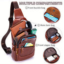 Brown Leather Sling Backpack Top-Grain Cowhide Backpack Travel Sling Bag Stylish