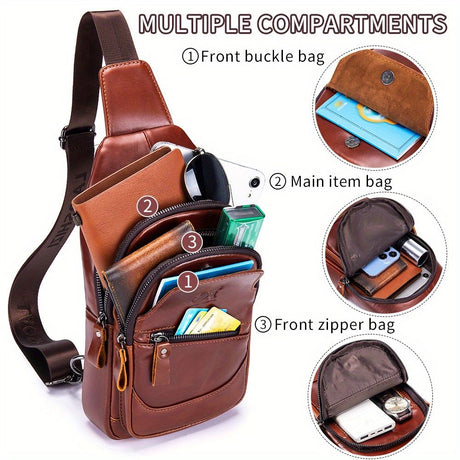 Brown Leather Sling Backpack Top-Grain Cowhide Backpack Travel Sling Bag Stylish