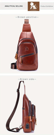 Brown Leather Sling Backpack Top-Grain Cowhide Backpack Travel Sling Bag Stylish