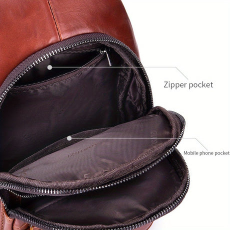 Brown Leather Sling Backpack Top-Grain Cowhide Backpack Travel Sling Bag Stylish
