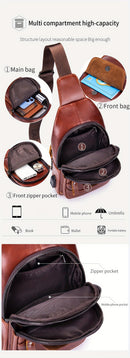 Brown Leather Sling Backpack Top-Grain Cowhide Backpack Travel Sling Bag Stylish