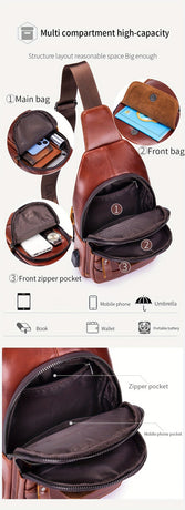 Brown Leather Sling Backpack Top-Grain Cowhide Backpack Travel Sling Bag Stylish