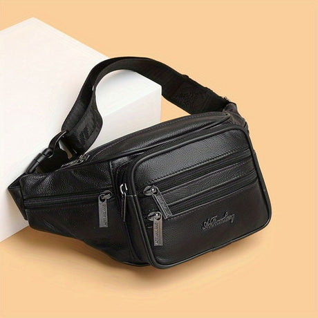Black Brown Leather Fanny Pack Travel Fanny Pack Multi-Compartment Fanny Pack Adjustable