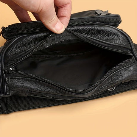 Black Brown Leather Fanny Pack Travel Fanny Pack Multi-Compartment Fanny Pack Adjustable