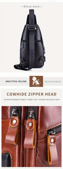 Black Brown Leather Sling Backpack Top-Grain Cowhide Travel Backpack Organized Storage