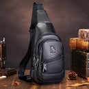 Black Brown Leather Sling Backpack Top-Grain Cowhide Travel Backpack Organized Storage
