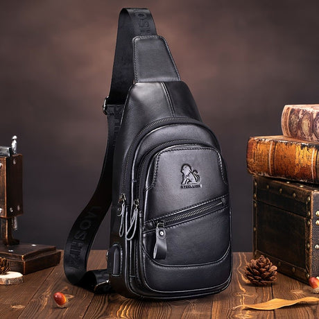 Black Brown Leather Sling Backpack Top-Grain Cowhide Travel Backpack Organized Storage