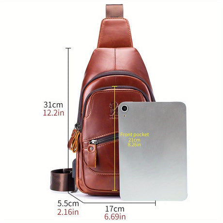 Black Brown Leather Sling Backpack Top-Grain Cowhide Travel Backpack Organized Storage