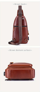 Black Brown Leather Sling Backpack Top-Grain Cowhide Travel Backpack Organized Storage