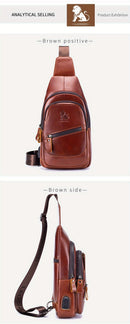 Black Brown Leather Sling Backpack Top-Grain Cowhide Travel Backpack Organized Storage