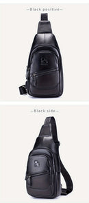 Black Brown Leather Sling Backpack Top-Grain Cowhide Travel Backpack Organized Storage