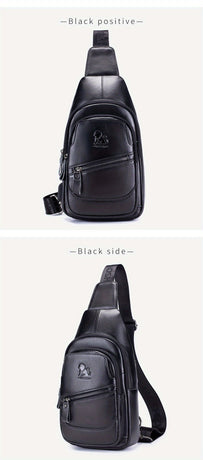 Black Brown Leather Sling Backpack Top-Grain Cowhide Travel Backpack Organized Storage