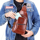 Black Brown Leather Sling Backpack Top-Grain Cowhide Travel Backpack Organized Storage