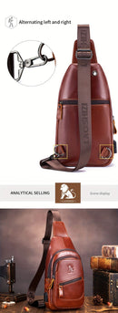 Black Brown Leather Sling Backpack Top-Grain Cowhide Travel Backpack Organized Storage