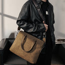 Gray Brown Men'S Leather Briefcase Laptop Bag Professional Carry-All Commuter Attaché
