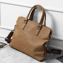 Gray Brown Men'S Leather Briefcase Laptop Bag Professional Carry-All Commuter Attaché