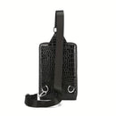 Black Brown Leather Cross-Body Bag Sling Bag Crocodile Pattern Bag Travel Bag Premium
