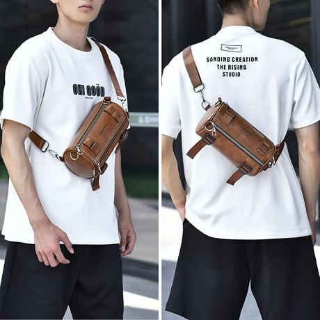 Brown Unisex Cross-Body Bag Travel Bag Leather-Like Bag Adjustable Strap Bag