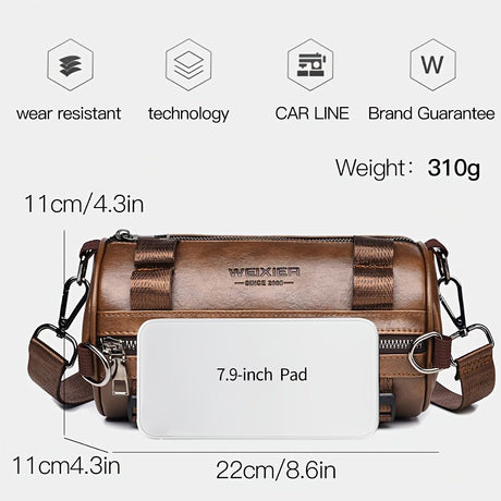 Brown Unisex Cross-Body Bag Travel Bag Leather-Like Bag Adjustable Strap Bag