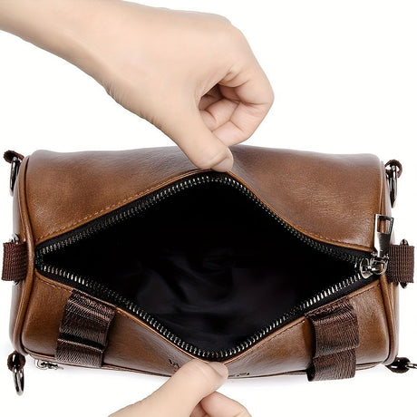 Brown Unisex Cross-Body Bag Travel Bag Leather-Like Bag Adjustable Strap Bag