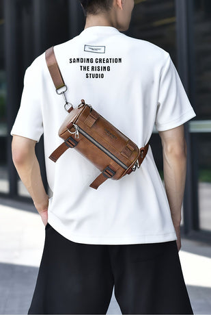 Brown Unisex Cross-Body Bag Travel Bag Leather-Like Bag Adjustable Strap Bag
