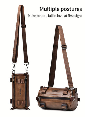 Brown Unisex Cross-Body Bag Travel Bag Leather-Like Bag Adjustable Strap Bag