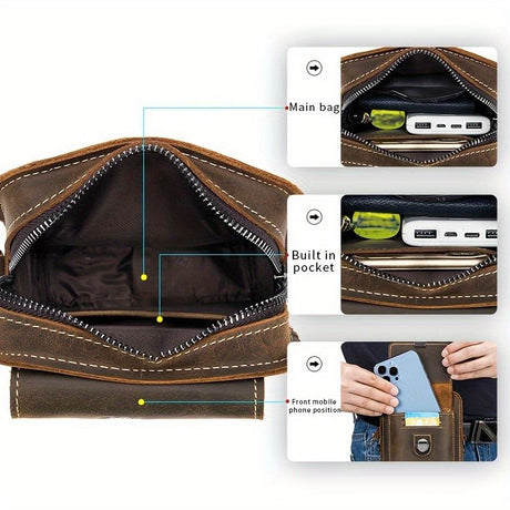 Black brown Leather Cross-Body Bag Genuine Leather Travel Bag Compact Crossbody Purse