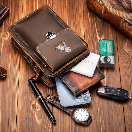 Black brown Leather Cross-Body Bag Genuine Leather Travel Bag Compact Crossbody Purse