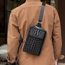 Black Gray Men'S Chest Bag Crocodile Embossed Bag Travel Bag Men Adjustable Strap Bag