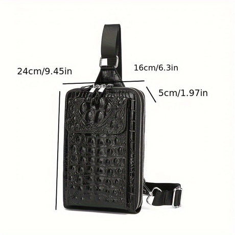 Black Gray Men'S Chest Bag Crocodile Embossed Bag Travel Bag Men Adjustable Strap Bag