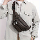 Brown Gray Leather Fanny Pack Travel Waist Bag Unisex Belt Bag Premium Leather Pouch