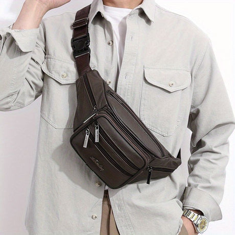 Brown Gray Leather Fanny Pack Travel Waist Bag Unisex Belt Bag Premium Leather Pouch