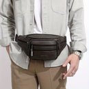 Brown Gray Leather Fanny Pack Travel Waist Bag Unisex Belt Bag Premium Leather Pouch