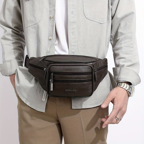 Brown Gray Leather Fanny Pack Travel Waist Bag Unisex Belt Bag Premium Leather Pouch