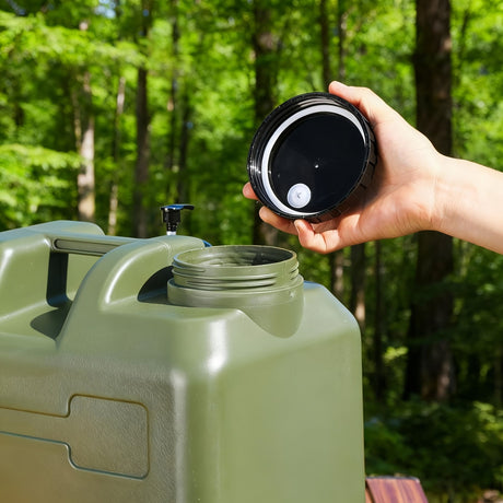 Green 20L water container, camping water storage, outdoor hydration, Australian camping gear, robust water canister, portable water tank, emergency water supply
