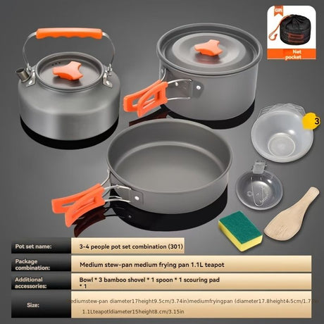 Gray Yellow camping cookware set, 3-4 person pot set, outdoor cooking kit, camp stove pots, camping kitchen set, australian camping gear, portable pots and pans, family camping cookware
