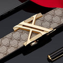 Men'S Genuine Leather Belt X-Shaped Buckle Men'S Accessories Trendy Belt - Gun buckle khaki strap - Size 110cm