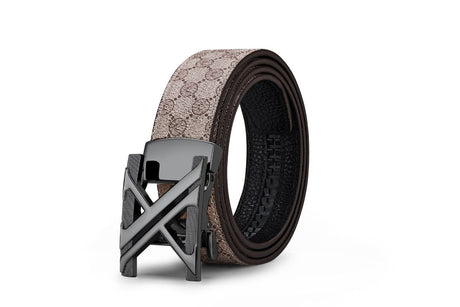 Men'S Genuine Leather Belt X-Shaped Buckle Men'S Accessories Trendy Belt - Gun buckle khaki strap - Size 120cm