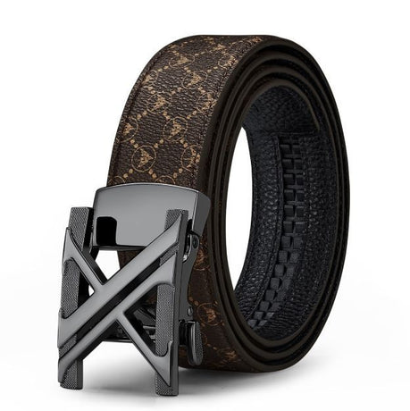 Men'S Genuine Leather Belt X-Shaped Buckle Men'S Accessories Trendy Belt - Gun buckle khaki strap - Size 120cm